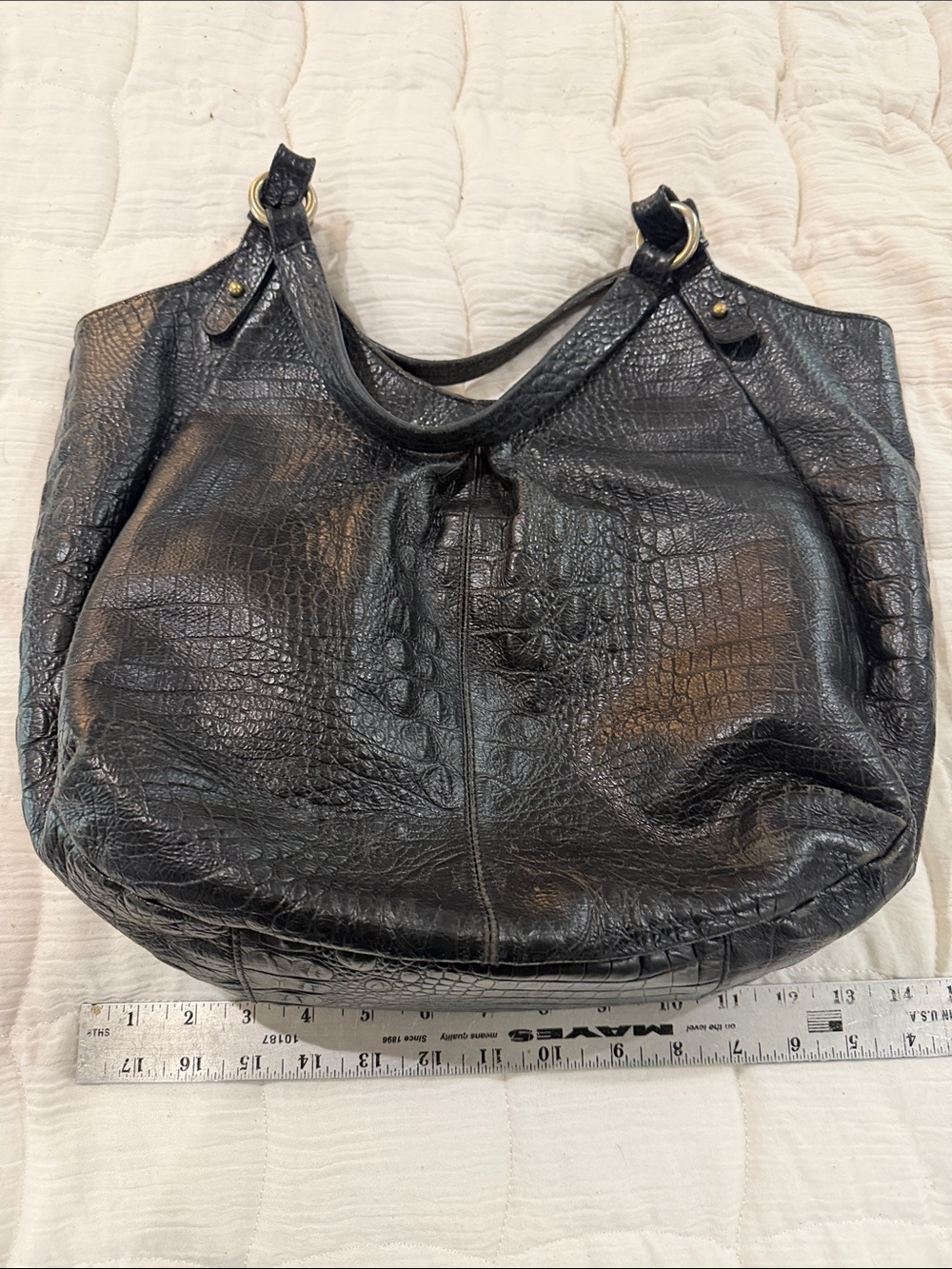 Brahmin Black Croc-Embossed Shoulder Tote - Picture 10 of 11